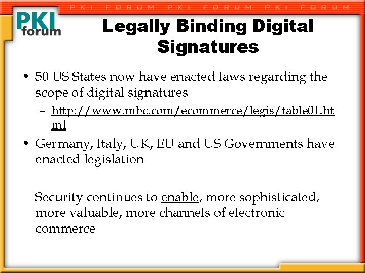 Legally Binding Digital Signatures • 50 US States now have enacted laws regarding the