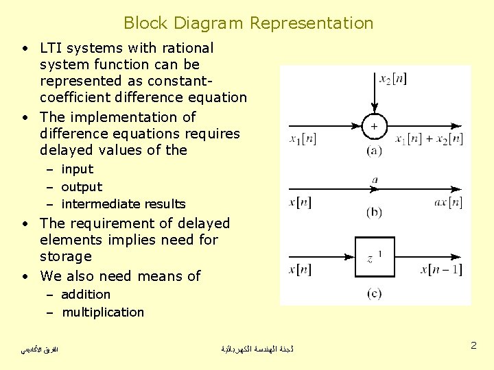 Block Diagram Representation • LTI systems with rational system function can be represented as