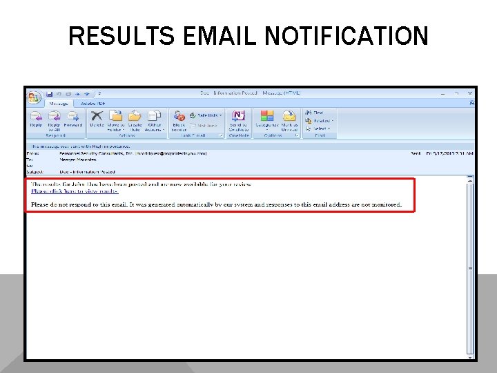 RESULTS EMAIL NOTIFICATION 