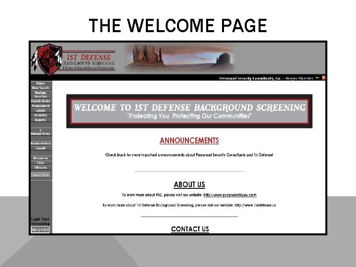 THE WELCOME PAGE 