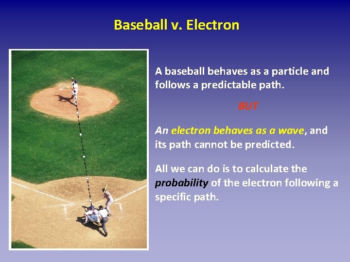 Baseball v. Electron A baseball behaves as a particle and follows a predictable path.