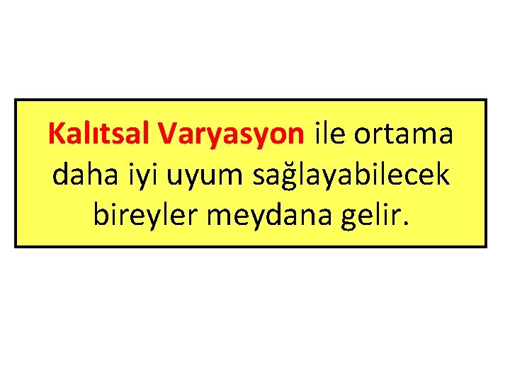 Kalıtsal Varyasyon ile ortama daha iyi uyum sağlayabilecek bireyler meydana gelir. 