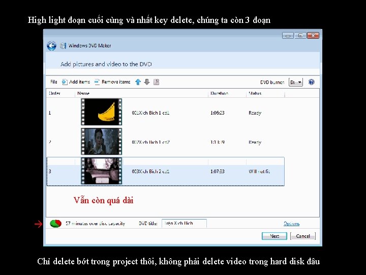 High light đoạn cuối cùng và nhất key delete, chúng ta còn 3 đoạn