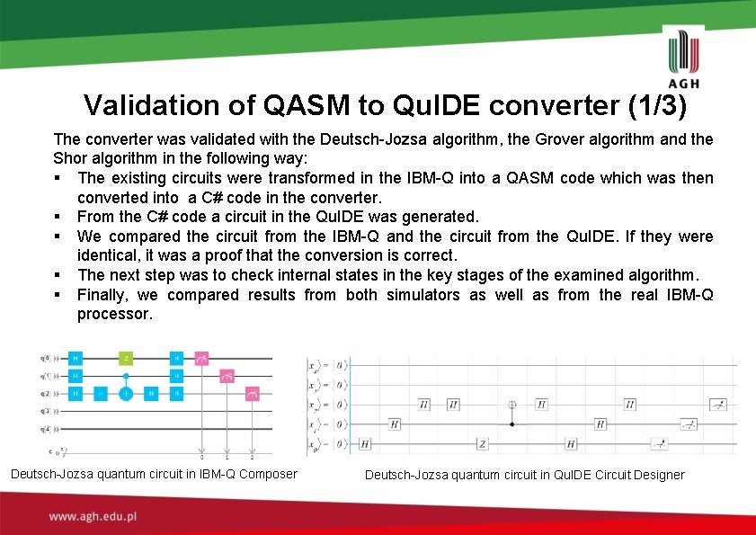 Validation of QASM to Qu. IDE converter (1/3) The converter was validated with the Validation of QASM to Qu. IDE converter (1/3) The converter was validated with the