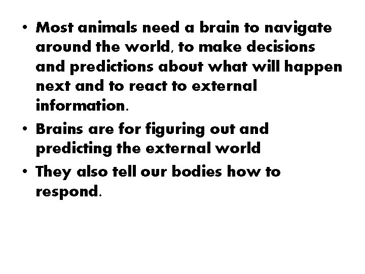  • Most animals need a brain to navigate around the world, to make