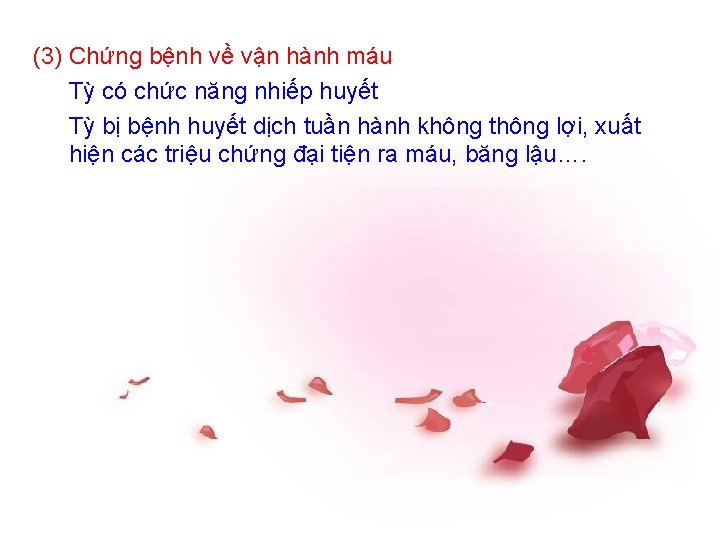 (3) Chứng bệnh về vận hành máu Tỳ có chức năng nhiếp huyết Tỳ