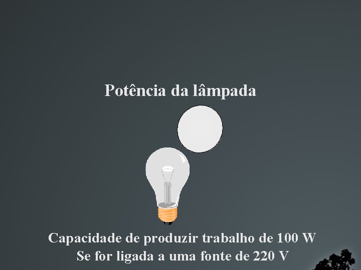 Potência da lâmpada Capacidade de produzir trabalho de 100 W Se for ligada a