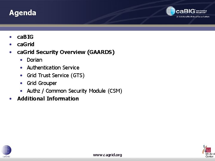 Agenda • • ca. BIG ca. Grid Security Overview (GAARDS) • Dorian • Authentication