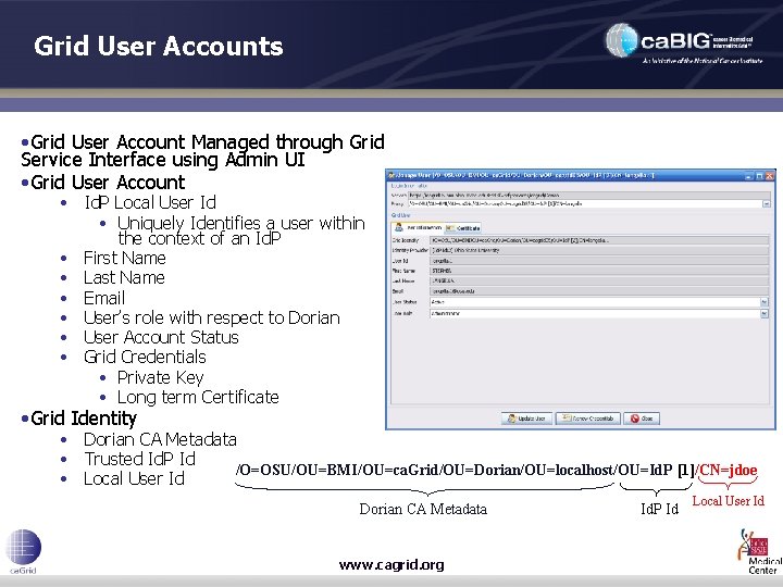 Grid User Accounts • Grid User Account Managed through Grid Service Interface using Admin