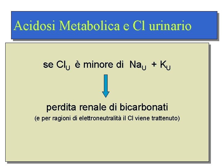 Acidosi Metabolica e Cl urinario se Cl. U è minore di Na. U +