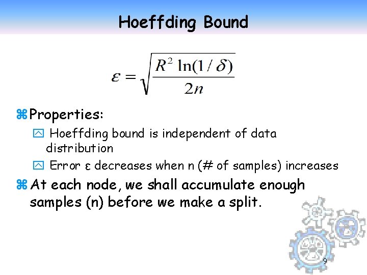Hoeffding Bound z Properties: y Hoeffding bound is independent of data distribution y Error