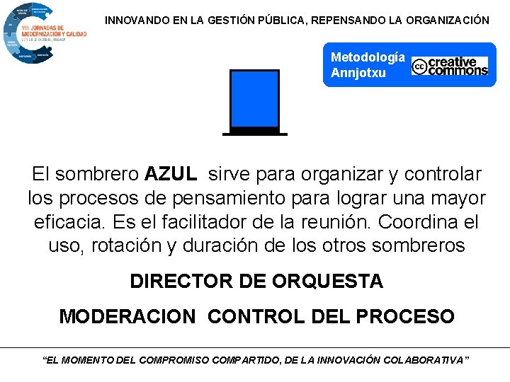 INNOVANDO EN LA GESTIÓN PÚBLICA, REPENSANDO LA ORGANIZACIÓN Metodología Annjotxu El sombrero AZUL sirve