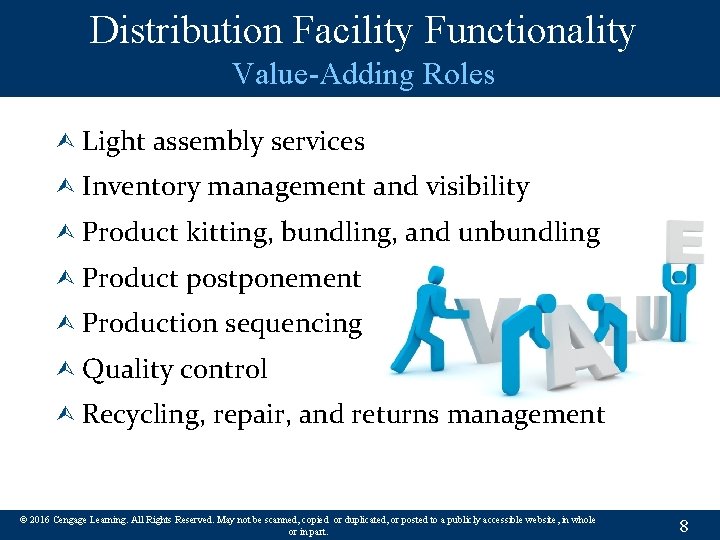 Distribution Facility Functionality Value-Adding Roles Ù Light assembly services Ù Inventory management and visibility