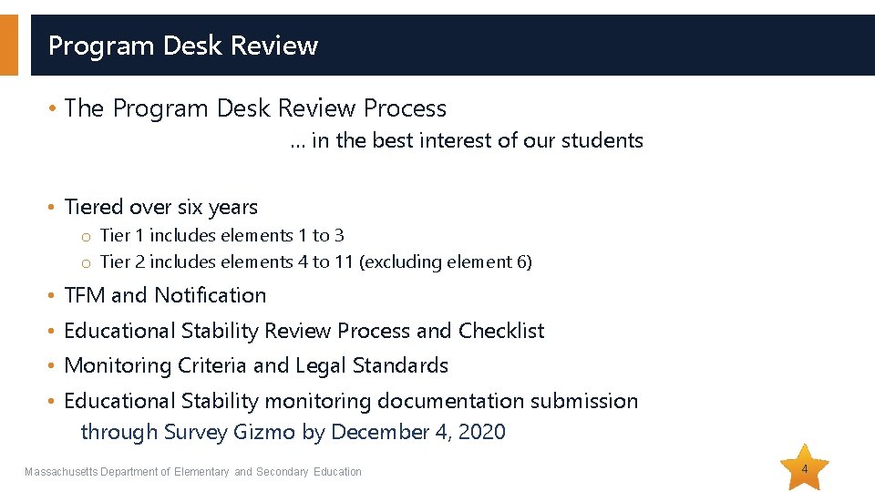 Program Desk Review • The Program Desk Review Process … in the best interest