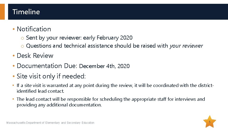 Timeline • Notification o Sent by your reviewer: early February 2020 o Questions and