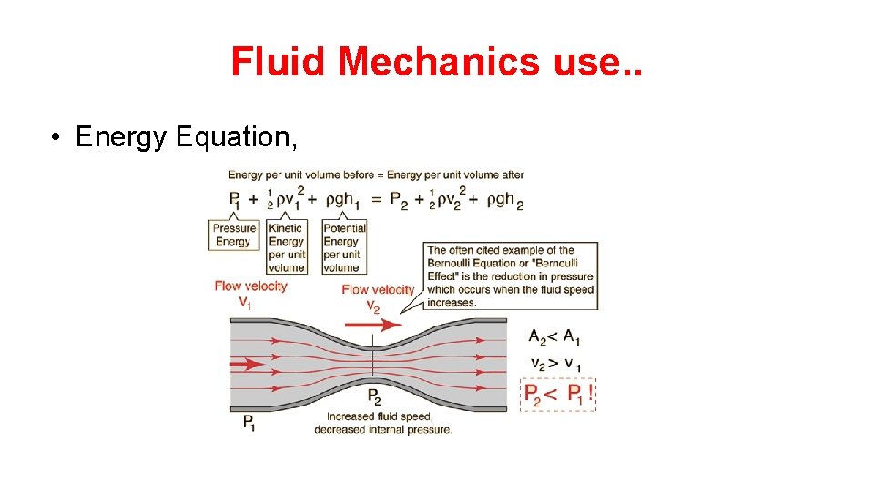Fluid Mechanics use. . • Energy Equation, 
