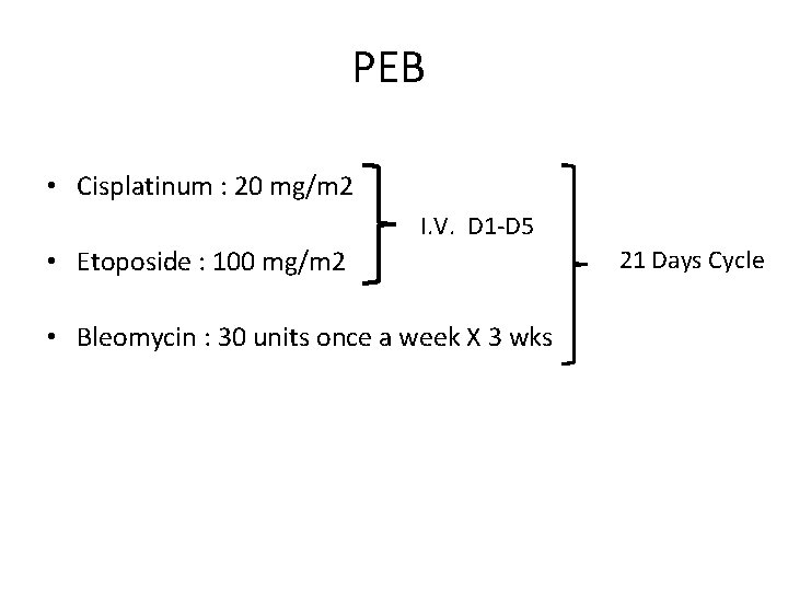 PEB • Cisplatinum : 20 mg/m 2 I. V. D 1 -D 5 •