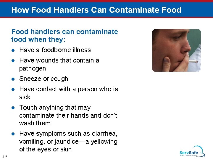 How Food Handlers Can Contaminate Food handlers can contaminate food when they: 3 -5