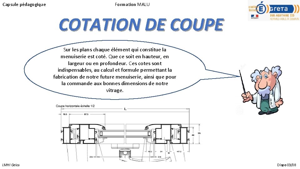 Capsule pédagogique Formation MALU COTATION DE COUPE Sur les plans chaque élément qui constitue