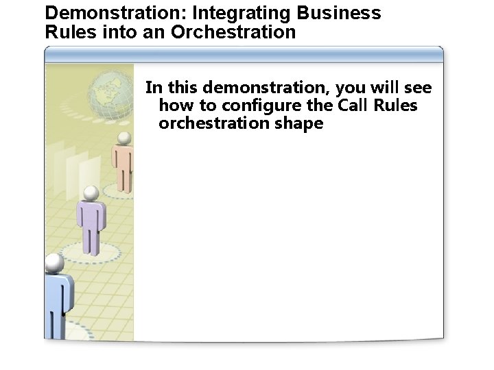 Demonstration: Integrating Business Rules into an Orchestration In this demonstration, you will see how