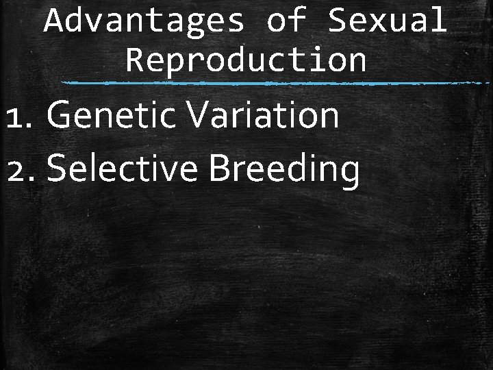 Advantages of Sexual Reproduction 1. Genetic Variation 2. Selective Breeding 