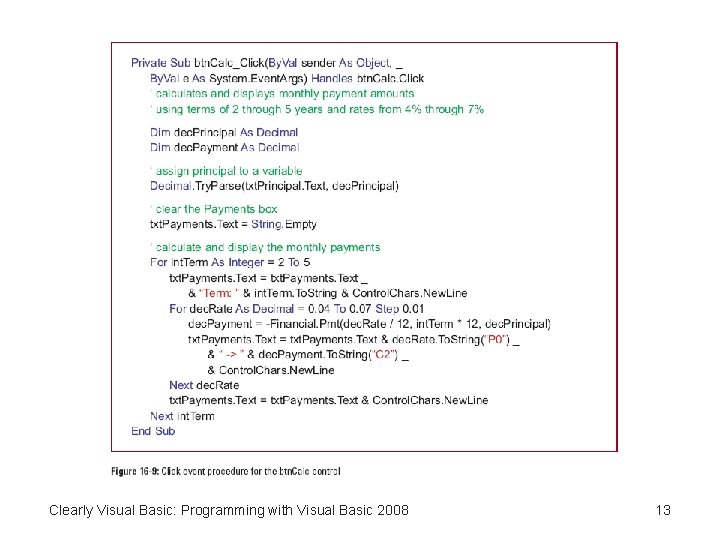 Clearly Visual Basic: Programming with Visual Basic 2008 13 