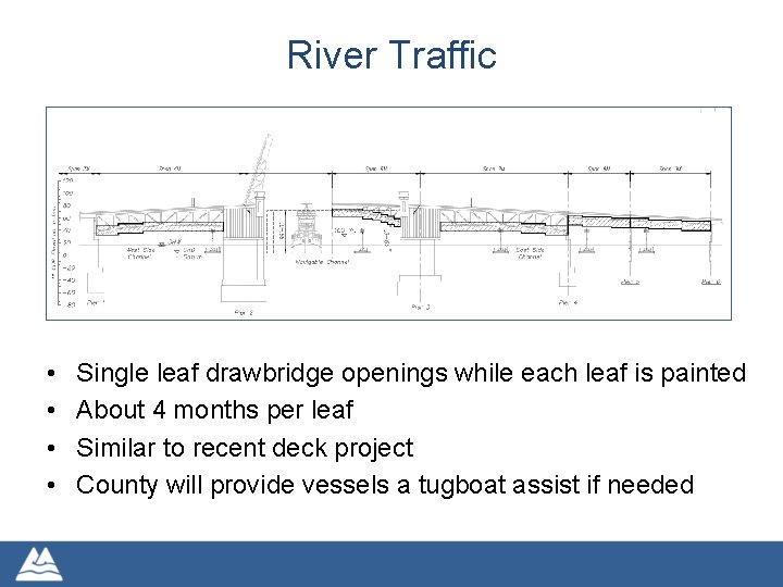 River Traffic • • Single leaf drawbridge openings while each leaf is painted About