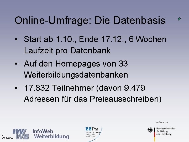 Online-Umfrage: Die Datenbasis • Start ab 1. 10. , Ende 17. 12. , 6