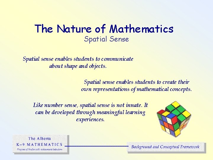 The Nature of Mathematics Spatial Sense Spatial sense enables students to communicate about shape