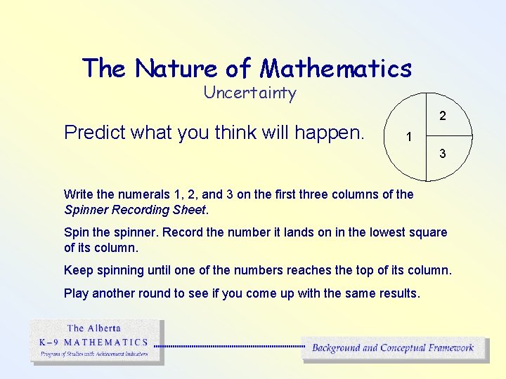 The Nature of Mathematics Uncertainty Predict what you think will happen. 2 1 3