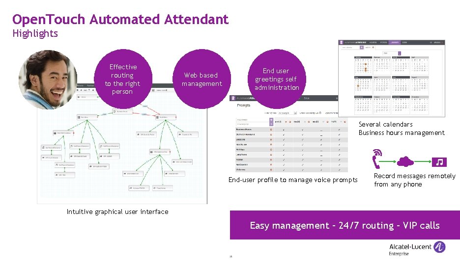 Open. Touch Automated Attendant Highlights Effective routing to the right person End user greetings
