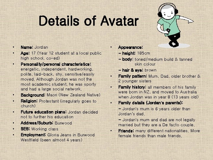 Details of Avatar • • • Name: Jordan Age: 17 (Year 12 student at