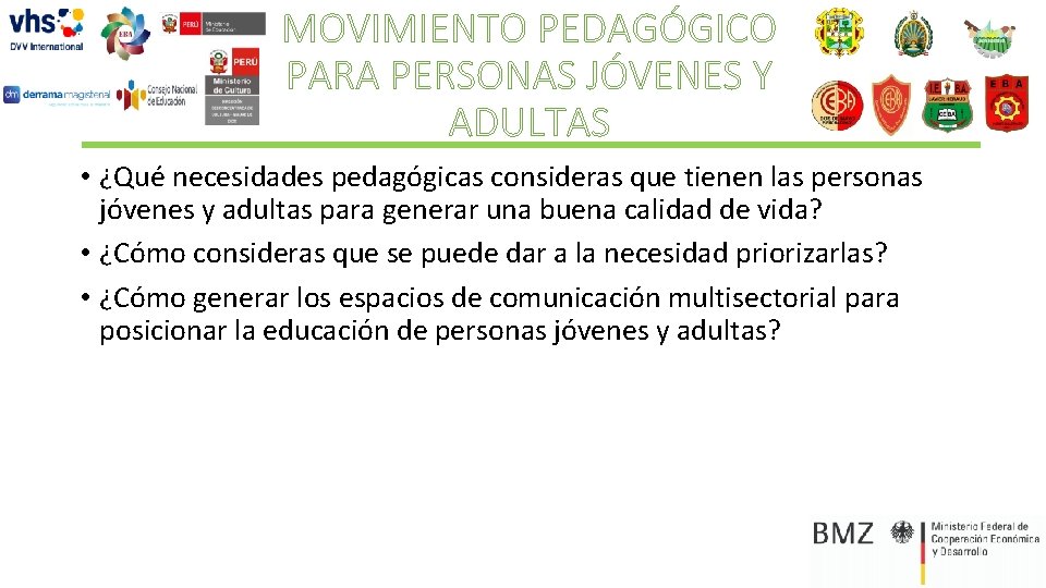 MOVIMIENTO PEDAGÓGICO PARA PERSONAS JÓVENES Y ADULTAS • ¿Qué necesidades pedagógicas consideras que tienen
