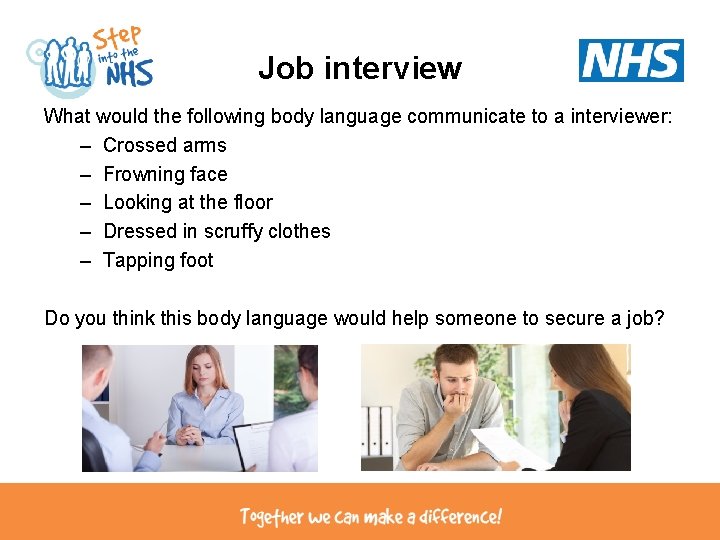 Job interview What would the following body language communicate to a interviewer: – Crossed