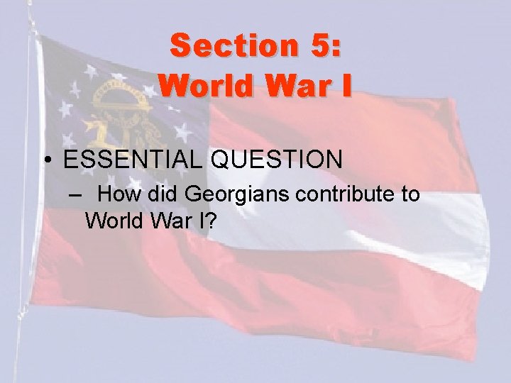 Section 5: World War I • ESSENTIAL QUESTION – How did Georgians contribute to