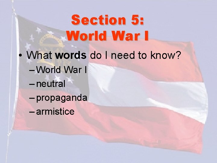 Section 5: World War I • What words do I need to know? –