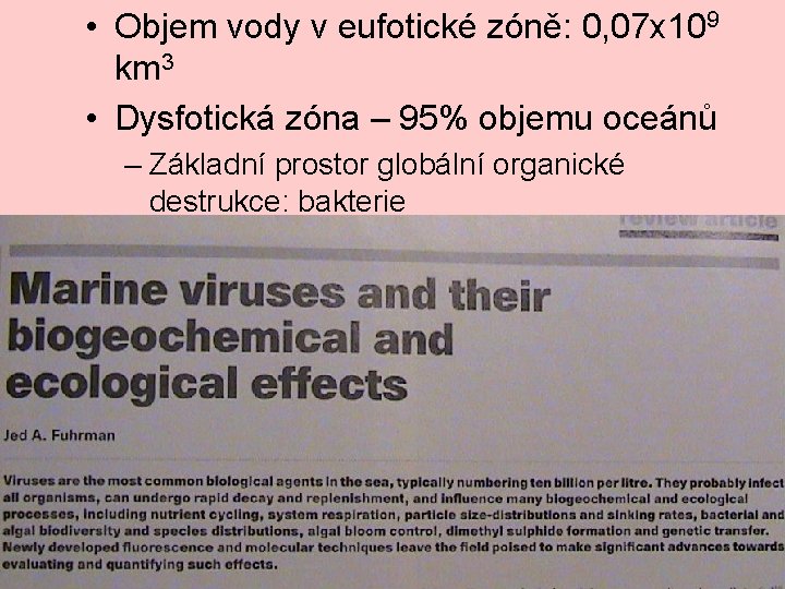  • Objem vody v eufotické zóně: 0, 07 x 109 km 3 •