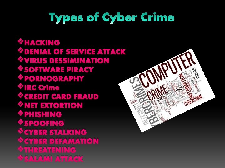 v. HACKING v. DENIAL OF SERVICE ATTACK v. VIRUS DESSIMINATION v. SOFTWARE PIRACY v.