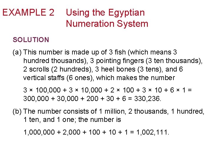 EXAMPLE 2 Using the Egyptian Numeration System SOLUTION (a) This number is made up
