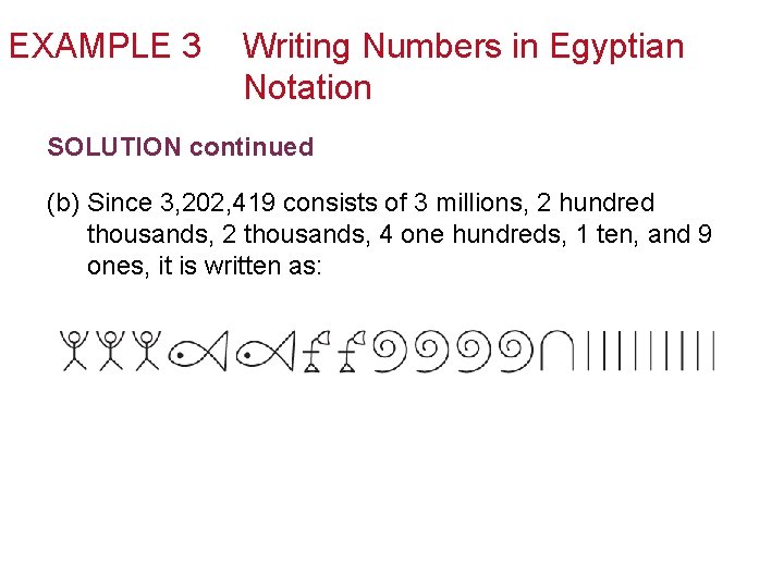 EXAMPLE 3 Writing Numbers in Egyptian Notation SOLUTION continued (b) Since 3, 202, 419
