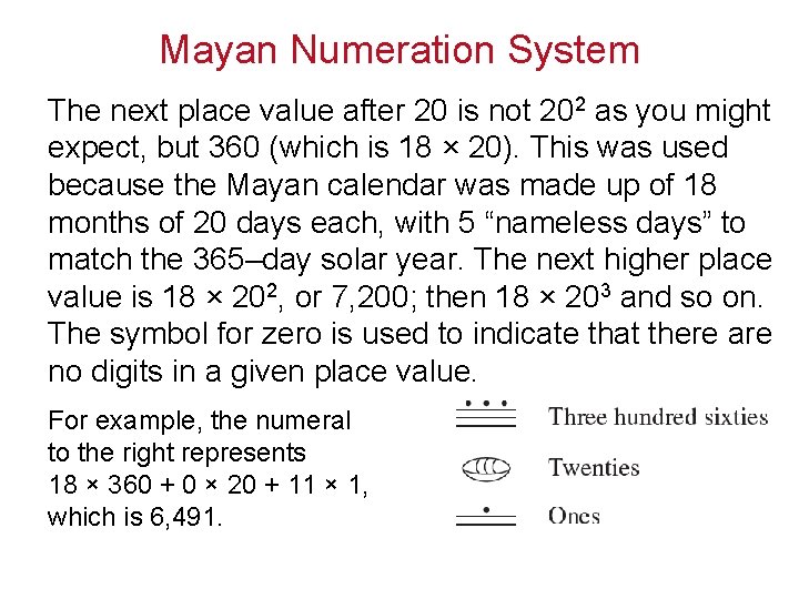 Mayan Numeration System The next place value after 20 is not 202 as you