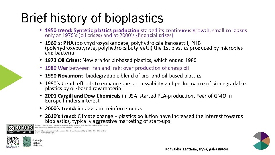 Brief history of bioplastics • 1950 trend: Syntetic plastics production started its continuous growth,