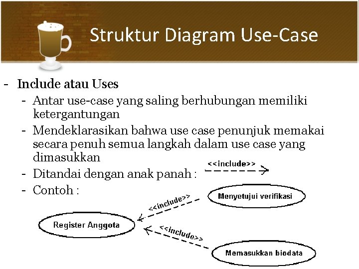 Struktur Diagram Use-Case - Include atau Uses - Antar use-case yang saling berhubungan memiliki