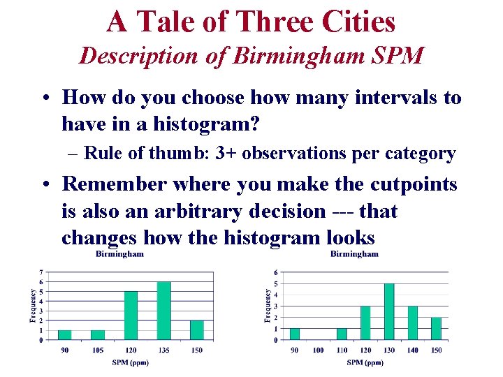 A Tale of Three Cities Description of Birmingham SPM • How do you choose