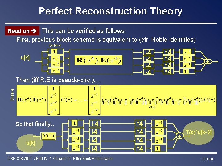 Perfect Reconstruction Theory Read on This can be verified as follows: First, previous block