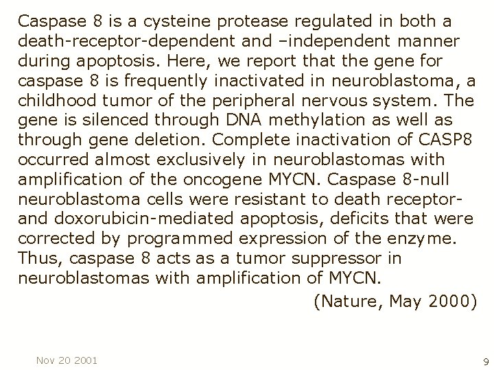 Caspase 8 is a cysteine protease regulated in both a death receptor dependent and