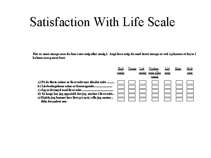 Satisfaction With Life Scale Her er noen utsagn som du kan være enig eller