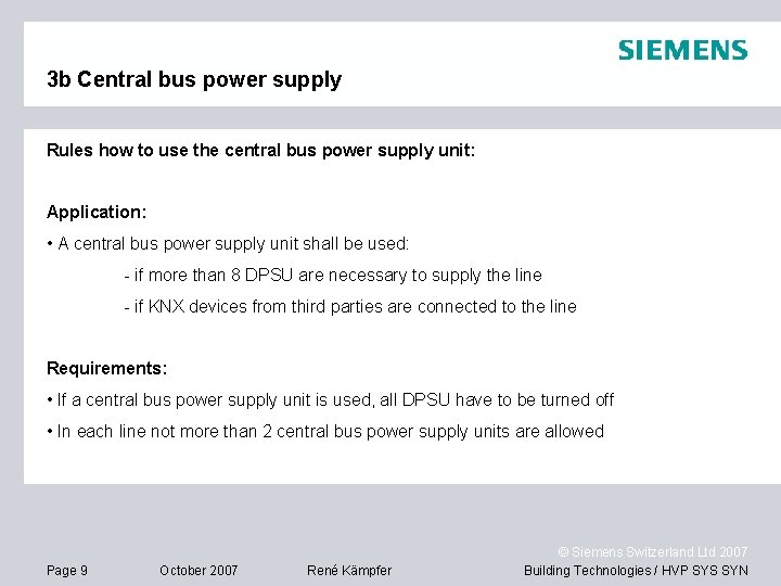 3 b Central bus power supply Rules how to use the central bus power