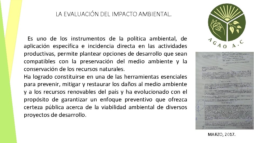 LA EVALUACIÓN DEL IMPACTO AMBIENTAL. Es uno de los instrumentos de la política ambiental,