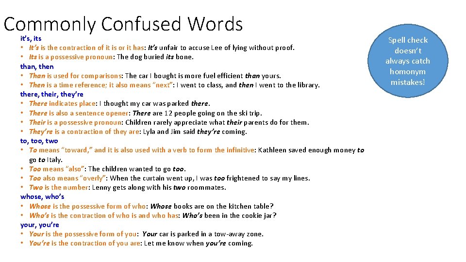 Commonly Confused Words it’s, its • It’s is the contraction of it is or